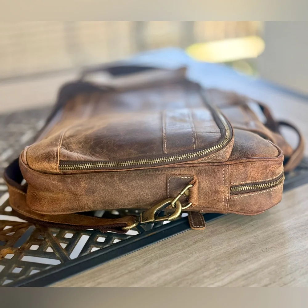 KomalC Leather Messenger Bag 18” Brown Distressed Laptop Bag Briefcase